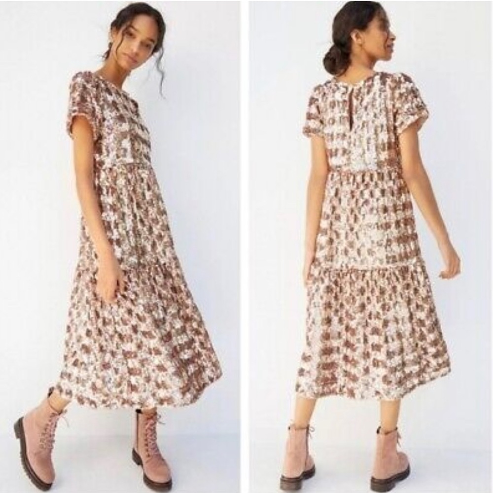 Maeve by Anthropologie Bernadette rose pink midi sequin dress